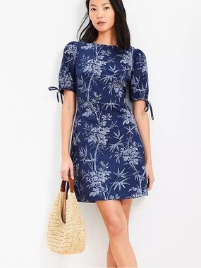 LOFT Palm Cutout Back Tie Cuff Mini Dress 100% Cotton Beach Womens Size 10